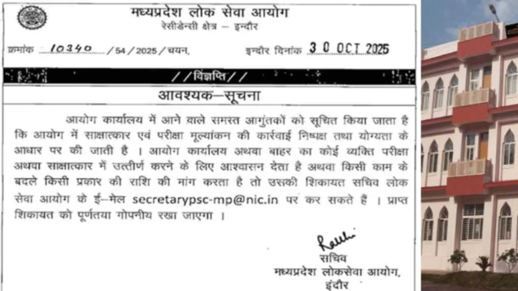 MPPSC भर्ती प्रक्रिया में मांगी जा रही रिश्वत