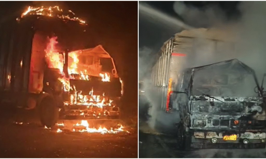 MP News : NH-45 पर गैस सिलेंडर फटने से ट्रक जलकर खाक